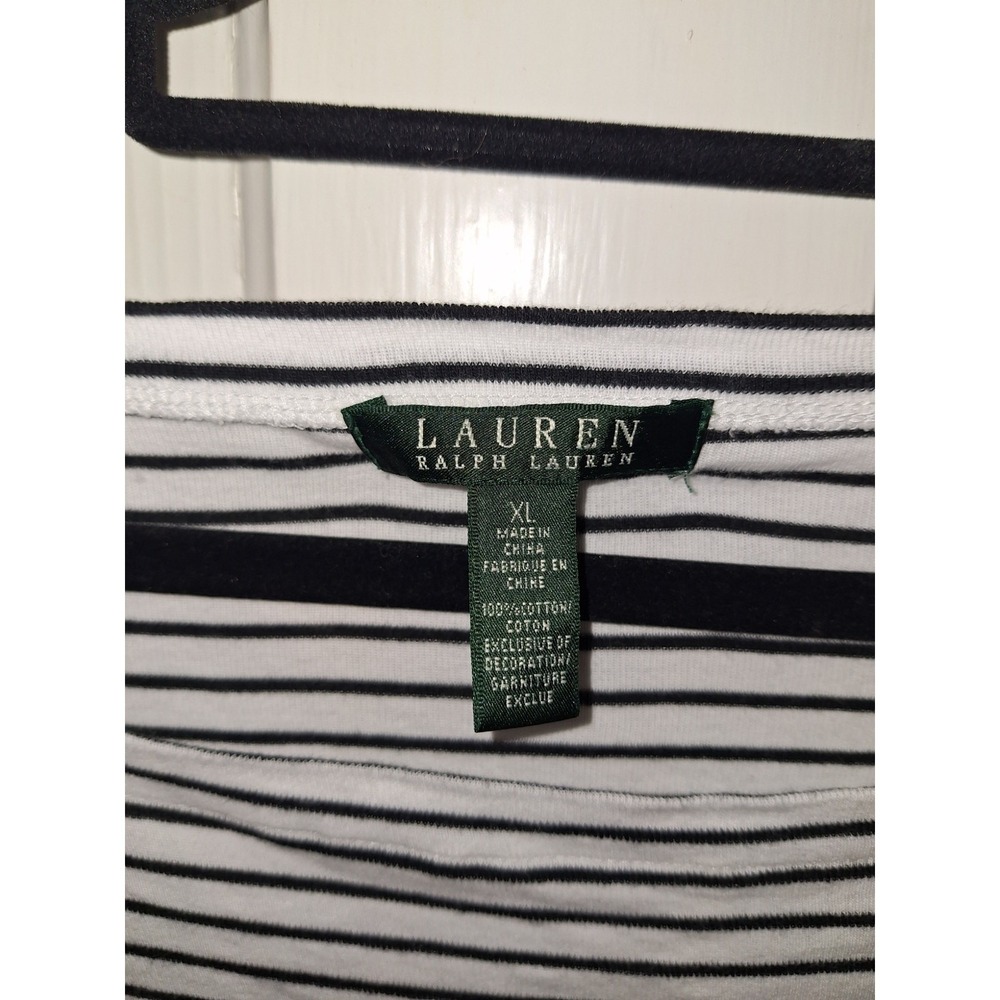 Lauren Ralph Lauren Striped Boat Neck‎ Top Black White Cotton XL Short Sleeve - Picture 4 of 4